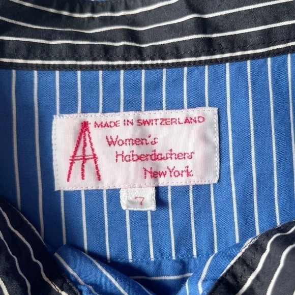 Vintage Haberdashers Pinstripe Shirt Buttoned Down Blue Cotton XXL Switzerland - Picture 6 of 12